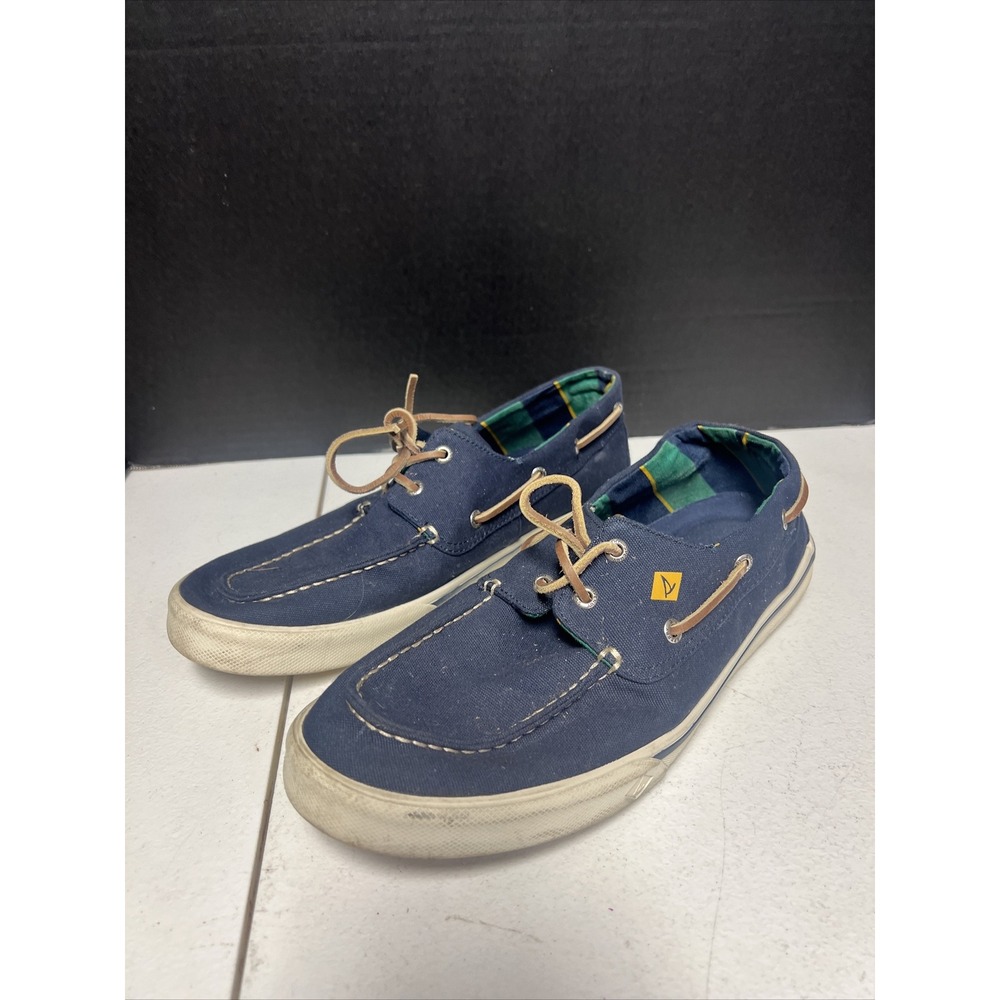 Sperry Top Sider Mens 13 Blue Canvas Boat‎ Shoes Leather Laces